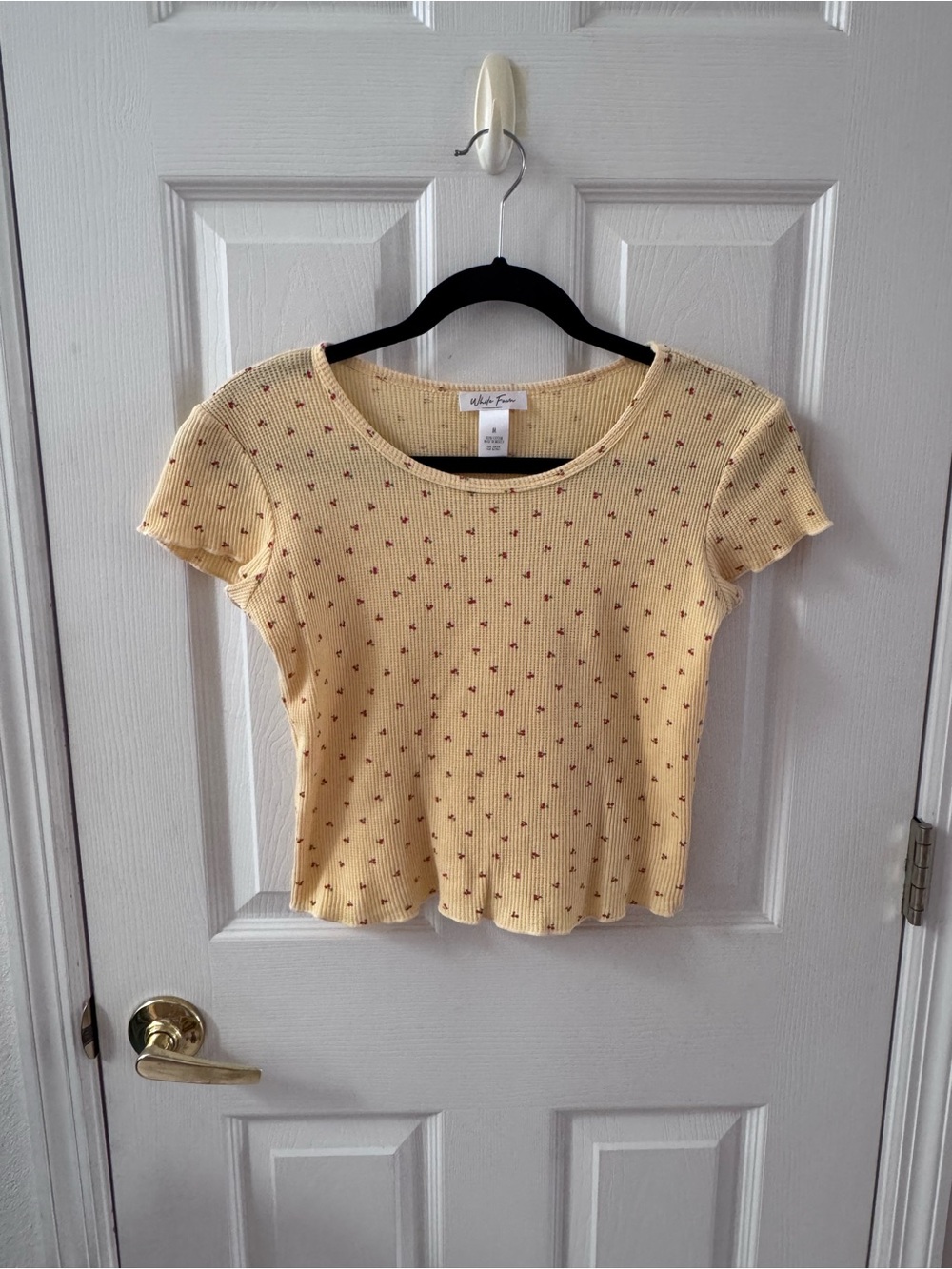 Wild Fable Yellow Ribbed Cherry-Print Crop Top